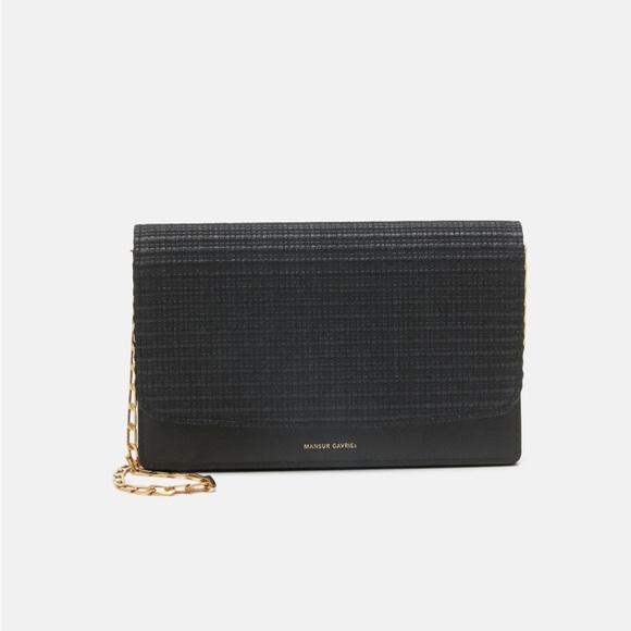 Mansur Gavriel Black Crossbody Leather and Raffia Wallet Bag w Gold Chain NWT - Picture 6 of 15